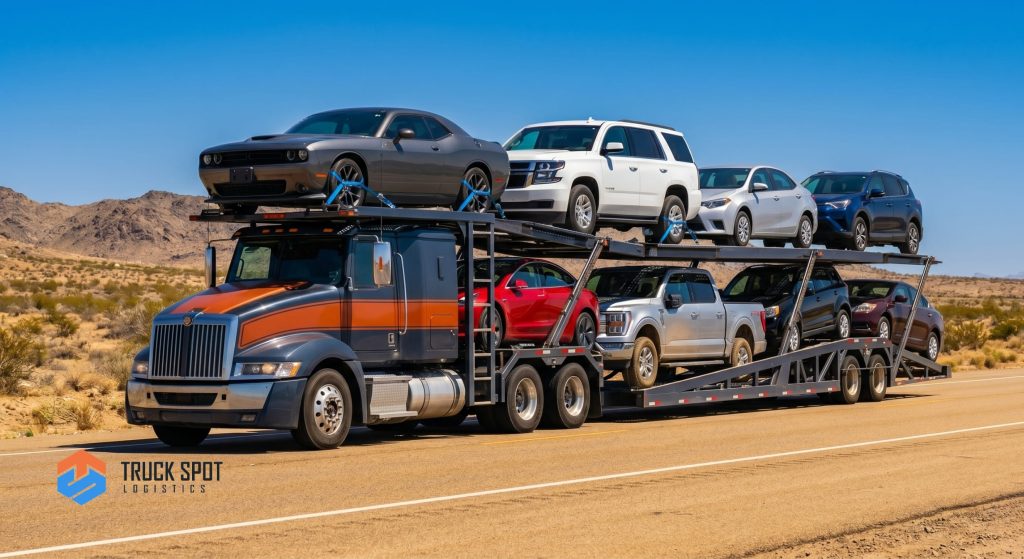 Expedited Car Shipping When You Need Your Vehicle Fast (5) A fully loaded car hauler operating during the high-demand summer peak season.