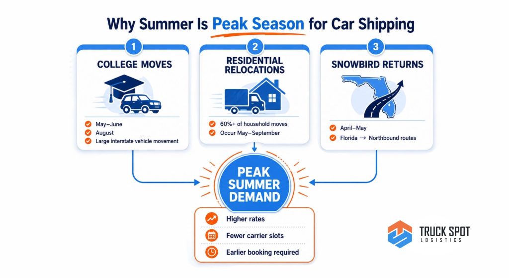 TSL Illustrations for Blog Articles - 47 Primary factors that increase car shipping demand during summer.