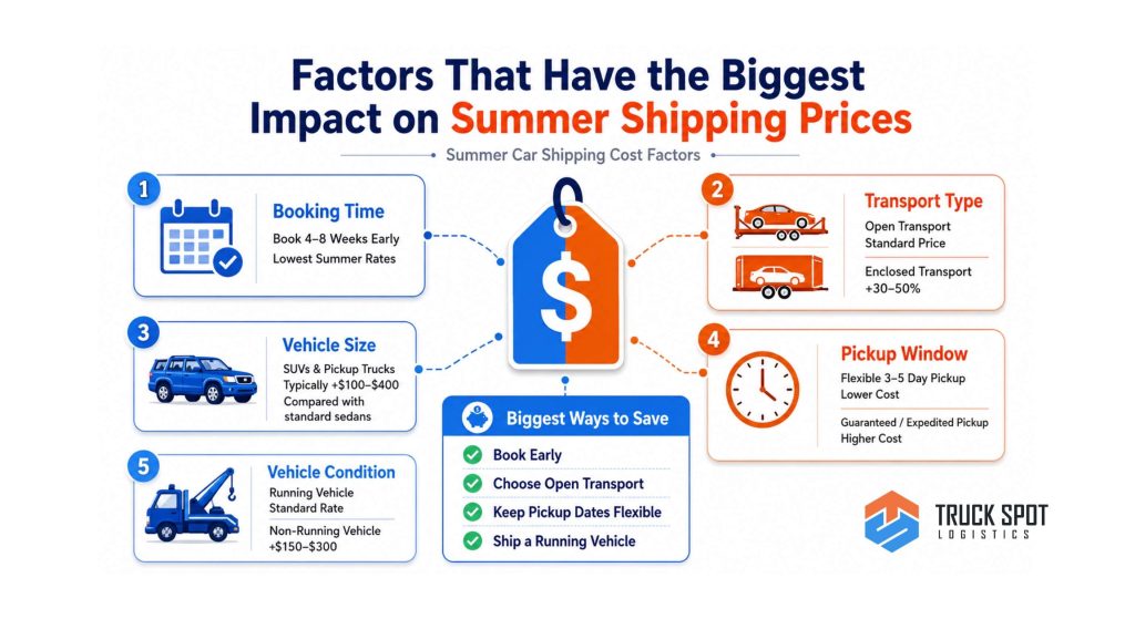 TSL Illustrations for Blog Articles - 51 The main factors that influence summer vehicle shipping costs.