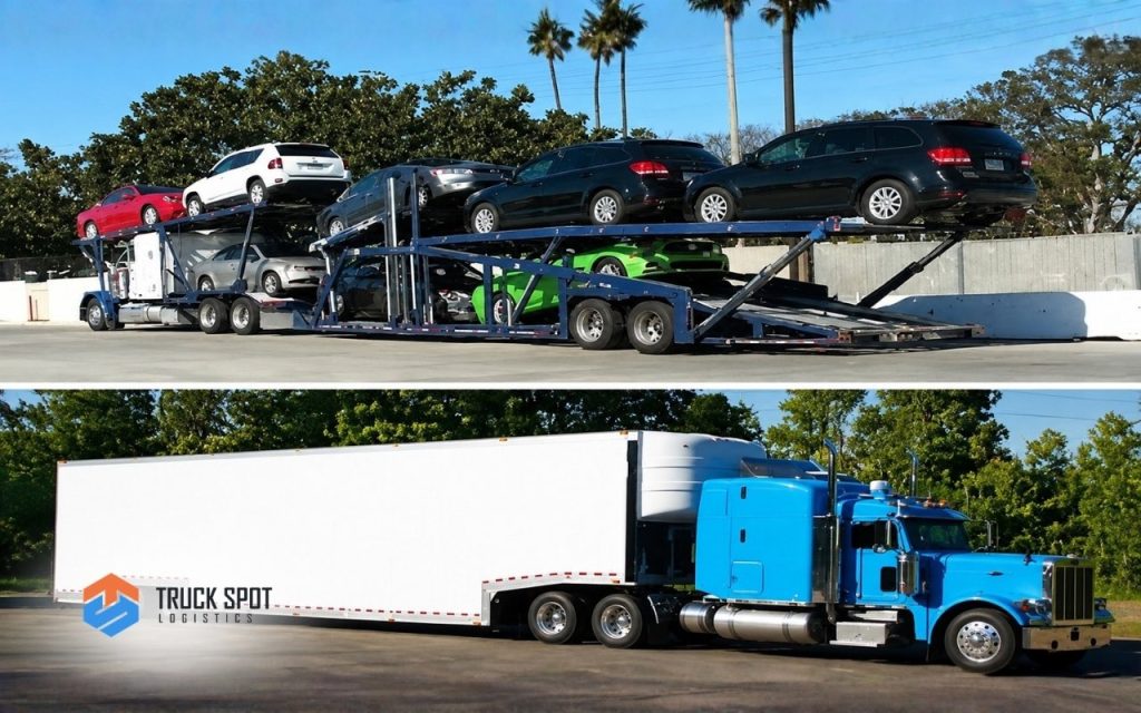 TSL Illustrations for Blog Articles - 56 Open and enclosed vehicle transport trailers used for employee relocation.