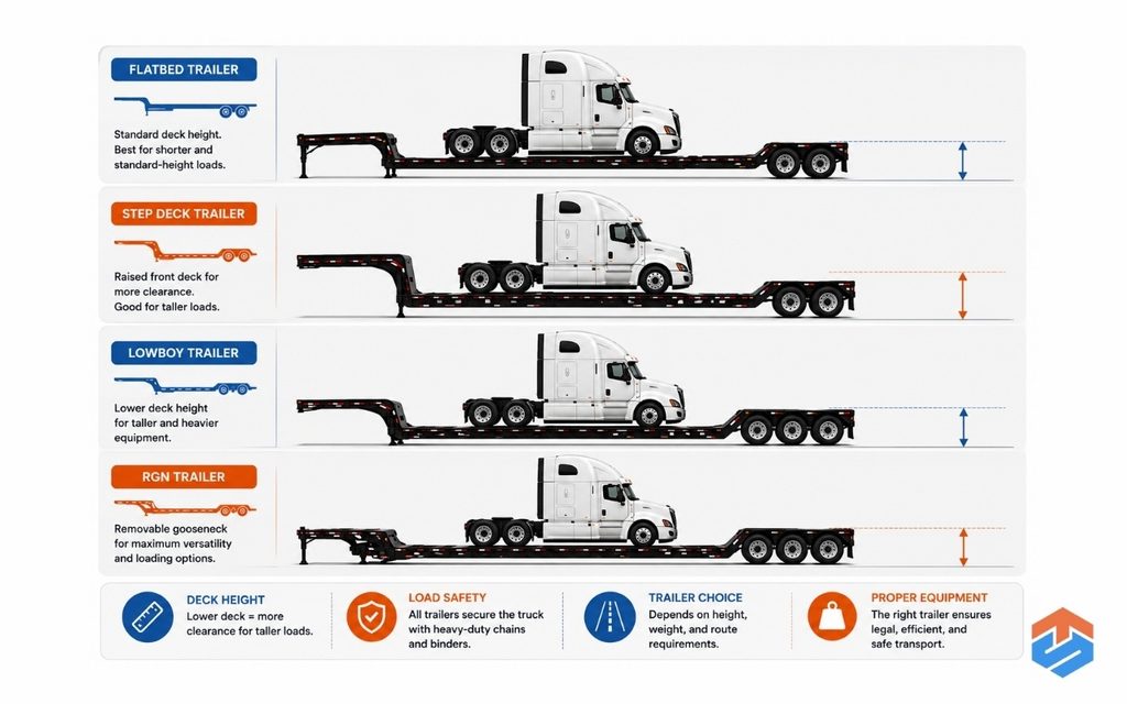 TSL Illustrations for Blog Articles - 72 Comparison of trailer types used for transporting semi trucks